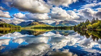 Poster - Landscape with a tranquil lake reflecting cloudy mountains in the background, nature, scenery, tranquil, serene, peaceful