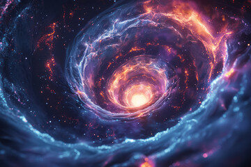 Wall Mural - Abstract representation of a swirling vortex with intense neon blue and red light beams,