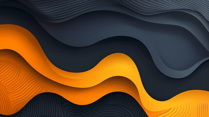 Wall Mural - Abstract background featuring a modern design of overlapping, wavy lines in shades of black and orange. The textured lines add depth and dimension to the image.