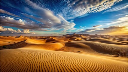 Wall Mural - Desolate desert landscape with barren sand dunes and distant horizon, arid, dry, heat, wilderness, solitude, remote, harsh