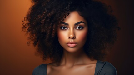 Wall Mural - Young black woman with natural hair looking confidently at the camera 