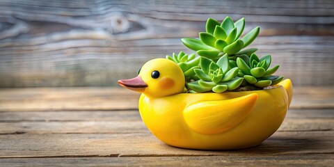 Old yellow rubber ducky transformed into a unique planter for a succulent