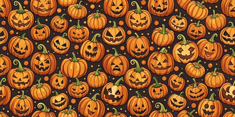 Canvas Print - Halloween Jack O Lantern Seamless Patterns Spooky and fun pumpkin designs perfect for Halloween themed projects