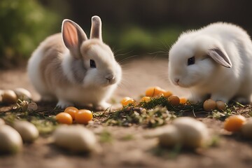 Wall Mural - small rabbits time feeding rabbitrabbitrabbitsmallbabysweetfoodpetlovelylittlehutchfurryfurearearedfeedingcutecuddlybaby animaleatbrownanimalamiablered rabbit baby sweet food pet lovely little hutch