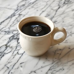 Wall Mural - Minimalist Black Coffee in Ceramic Cup on Elegant Marble Countertop