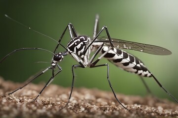 Canvas Print - asian mosquito tiger albopictus aedes closeup human isolated pest white yellow bite disease black asia medicine macro forest bug close insect leg west background fever health nature blood exotic