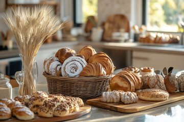 Wall Mural - variety of freshly baked breads and pastries