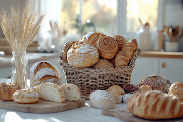 Wall Mural - variety of freshly baked breads and pastries