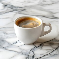 Sticker - Americano Coffee in a Simple White Cup on a Marble Table Copy Space