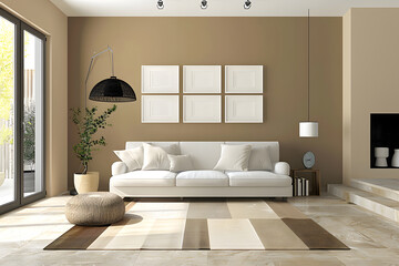 Wall Mural - modern minimalist living room, trendy warm beige wall color, interior design, color palette