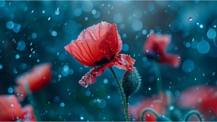 Wall Mural - flower in the rain. spring blossom flower under rainfall