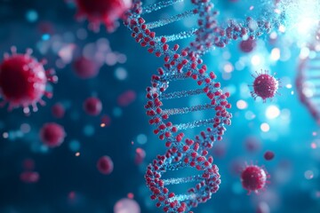 Wall Mural - an illustration of a dna molecule in three dimensions. a nucleotide molecule in an organism's enviro