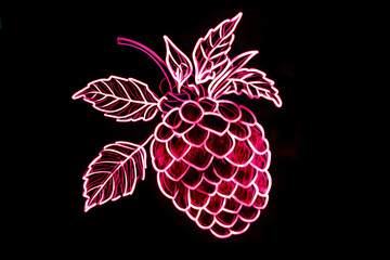 Wall Mural - Neon pineberry silhouette isotated on black background.