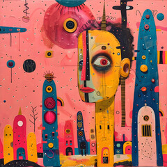 Poster - Abstract Illustration with a Face in a Pink Landscape