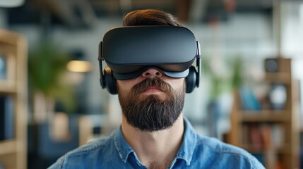 Poster - A man wearing a virtual reality headset