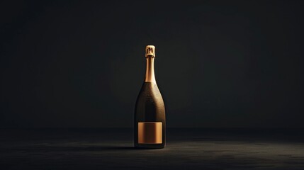 Golden Champagne Bottle on Dark Background