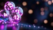 © Thitaya - Vibrant Neon Lottery Balls with Numbers on a Dark Background with Bokeh Lights, Perfect for Gambling, Gaming, and Luck-Themed Designs