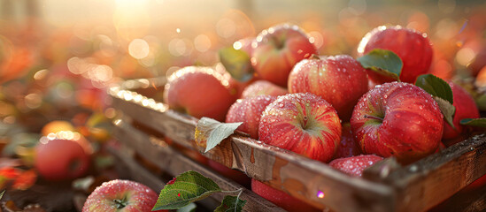 Poster - A basket full of apples with a few leaves on top