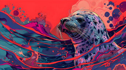 Canvas Print - Abstract Illustration of a Seal in Water