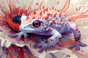 Poster - 3D Illustration of a Spiky Frog on a Flower