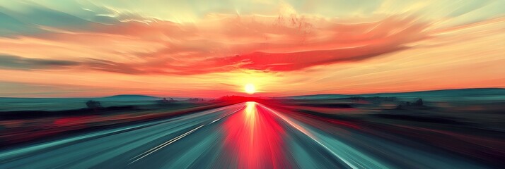 Sticker - A captivating sunset sky over a vanishing point road, symbolizing the journey ahead, endless possibilities, adventure, freedom, and hope.