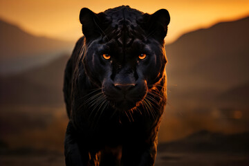 Canvas Print - Black Panther Portrait at Sunset Realistic Image