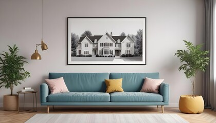 Wall Mural - Frame mockup, ISO A paper size. Living room wall poster mockup. Interior mockup with house background. Modern interior design. 3D render