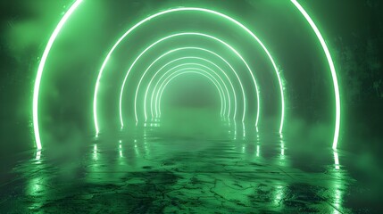 Wall Mural - Pulsating Neon Tunnel of Vibrant Green Light for Tech Gadget Concepts and Displays