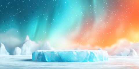 Wall Mural - A frozen platform with an aurora borealis backdrop