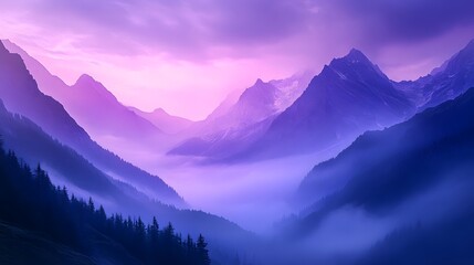 Sticker - Misty Mountain Range at Sunset.