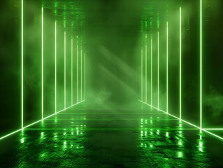 Poster - striking neon green background with mesmerizing light trails for gaming products or conceptual displ