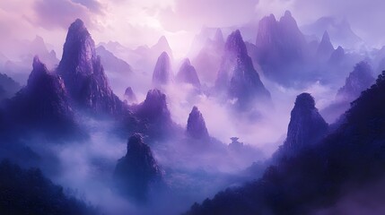 Sticker - Misty Mountain Landscape with Temple.