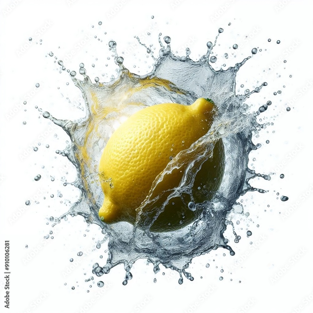 Splashed Lemon A high-resolution image of a fresh lemon being splashed with water. The ...