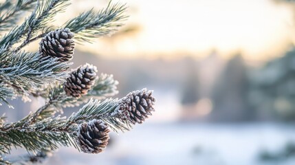 Wall Mural - Frost-Kissed Pine Cones on Crisp Winter Morning