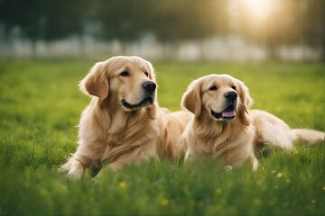 Wall Mural - golden grass green retriever dog labrador pet gold animal puppy cute canino portrait nature yellow outdoors white summer mammal happy adorable