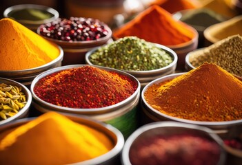 vibrant close rich spice textures showcasing colorful array spices intricate details varied tones ca