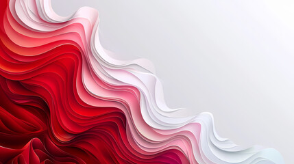 Wall Mural - Abstract background with wavy, layered shapes in shades of red, pink and white against a light grey background. This design is perfect for use as a graphic, card, or wallpaper.