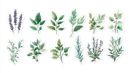 Wall Mural - Herbal Bliss: A sticker set with watercolor illustrations