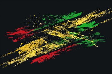 Wall Mural - Abstract black background with yellow, red and green paint strokes.