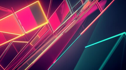 Wall Mural - Dynamic composition showcasing colorful geometric patterns in neon hues, forming an abstract digital landscape