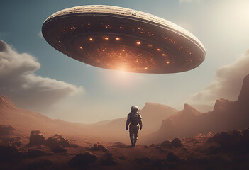 Wall Mural - flying unidentified space object path clipping extraterrestrial saucer alien spacecraft science fiction outdoors sky invasion aircraft universe galaxy cosmos