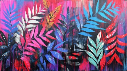 Leinwandbilder - A striking display of abstract leaves painted in vivid colors, showcasing dynamic brushstrokes and artistic expression