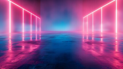 Wall Mural - Neon Blue and Pink Gradient with Dynamic Light Streaks   Empty Neon Background for Product Concept Display