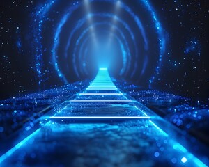 Wall Mural - Glowing Neon Blue Background with Shimmering Light Particles for Modern Product Concepts and Displays