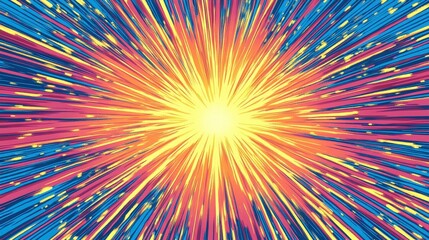 Poster - Colorful rays burst outward from a central light source, creating a vibrant display reminiscent of a sunset