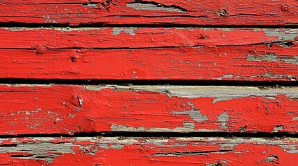 Aufkleber - Close-up of red wooden planks showing peeling paint and weathering, suggesting years of exposure in an abandoned barn environment