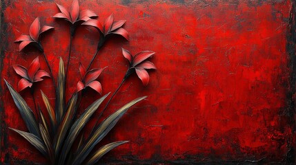 Poster - A striking wall art piece showcases vibrant red flowers with textured petals against a bold red background