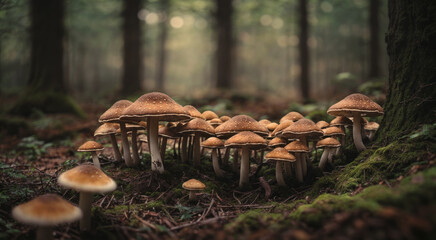 Wall Mural - Forest landscape with mushrooms