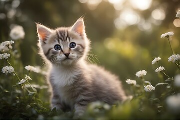 kitten little garden cat animal baby curious cute domestic eye face felino field frisky fur gaze grass green healthy home look lovely nature pet portrait pose relax small stare sweet tabby veterinary