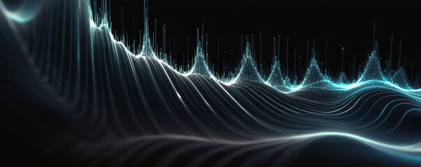 Wall Mural - Ethereal Waves of Light and Sound: A Journey Through Digitalized Harmonics, abstract background, technology background, light, dark